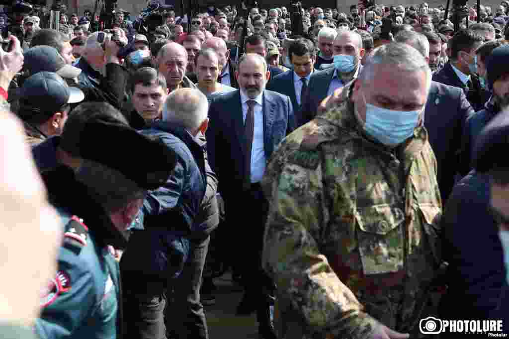 Pashinian marches with supporters. Armenian President Armen Sarkisian called for calm on February 25, saying, &quot;Every ill-considered word or action increases the tension and deepens the crisis.&quot;