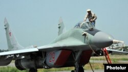Armenia - A Russian MiG-29 fighter jet at the Erebuni airbase, Yerevan, 11Jun2014.