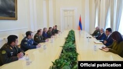 Armenia - President Serzh Sarkisian meets with the top army generals of the CSTO member states in Yerevan, 15Apr2016.