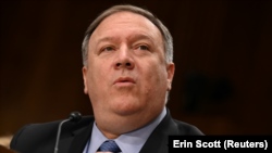 U.S. Secretary of State Mike Pompeo testifies before a Senate Foreign Relations Committee hearing on the State Department budget request in Washington on April 10.