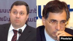 Armenia -- Economy Minister Nerses Yeritsian (L) and Finance Minister Tigran Davtian.