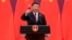 Chinese President Xi Jinping proposes a toast at the end of his speech during the welcome banquet for leaders attending the Belt and Road Forum in Beijing on April 26, 2019.