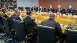Ukrainian, US, German, and NATO officials meet in the Chancellery in Berlin on December 14.