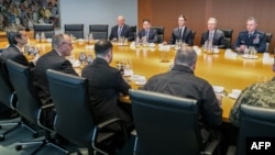 Ukrainian, US, German, and NATO officials meet in the Chancellery in Berlin on December 14.
