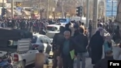 Protesters in the city of Lordegan in western Iran on January 1, 2026.
