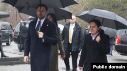 Armenia - Edita Gzoyan (right) accompanies U.S. Vice President JD Vance at the Armenian genocide memorial in Yerevan, February 10, 2026.