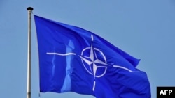 Флаг НАТО над штаб-квартирой в Брюсселе. Иллюстративное фото.
