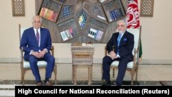 U.S. envoy for peace in Afghanistan Zalmay Khalilzad meets with Abdullah Abdullah, chairman of the High Council for National Reconciliation, in Kabul on March 1.