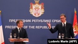 Macron i Vučić na pres-konferenciji u Beogradu, 15. jula 2019.