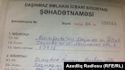 Daşınmaz əmlakın icbari sığortası şəhadətnaməsi