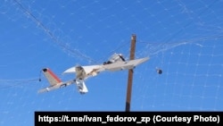 Російський БПЛА «Молния», що застряг в антидроновій сітці, Запорізька область, січень 2026 року