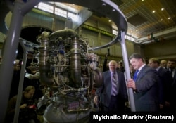 Ukrainian President Petro Poroshenko (front right) on a visit to the Yuzhmash missile factory in 2014.