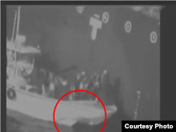 Screen grab from CENTCOM video published as evidence of Iranian involvement in the tanker attack on June 13 2019