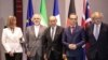 محمد جواد ظریف در کنار وزرای خارجه بریتانیا، آلمان و فرانسه و فدریکا موگرینی مسئول سیاست خارجی اتحادیه اروپا