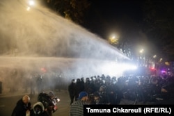 A police water cannon on Tbilisi’s Shota Rustaveli Avenue.