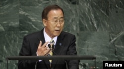 United Nations Secretary-General Ban Ki-moon speaks during the Millennium Development Goals Summit at UN headquarters in New York on September 20.