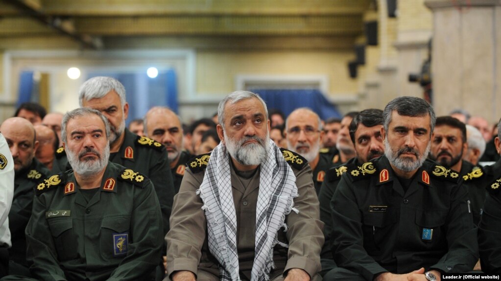 FILE - Top IRGC commanders (L-R): Ali Fadavi, Mohammadreza Naghdi, and Amirali Hajizadeh in a meeting of IRGC commander with Iran's Supreme Leader Ali Khamenei, undated.