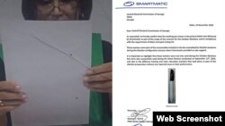 ცესკო „სმარტმატიკის“ პასუხს ასაჯაროებს. ფოტოზე მარცხნივ: კალმის გაჟონვის კვალი საარჩევნო ბიულეტენზე. მარჯვნივ: სმარტმატიკის წერილის „სქრინშოტი“