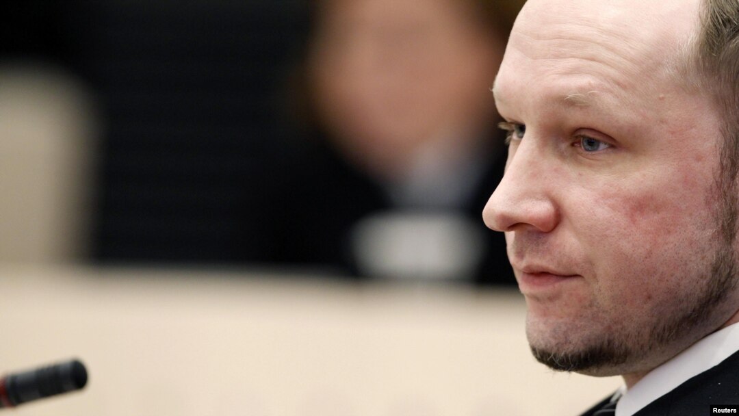 Norway -- Defendant Anders Behring Breivik answers questions at the start of the third day of proceedings in the courthouse in Oslo, 18Apr2012