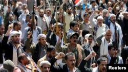 A demonstration in Sanaa against Saudi-led air strikes on a funeral on October 8 that killed 140 people