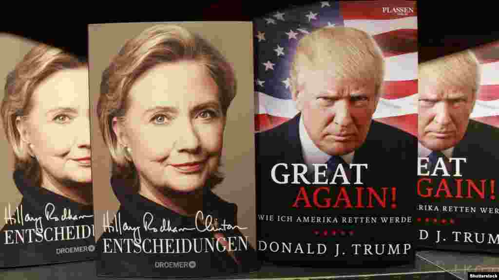 آوازه دو رقیب اصلی انتخابات آمریکا، ماه&zwnj;ها پیش از مرزهای آن کشور گذشت؛ زندگی&zwnj;نامه&zwnj;های ترامپ و کلینتون در یک کتاب&zwnj;فروشی در برلین.