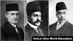 از راست: صنیع‌الدوله، احتشام‌السلطنه و ممتاز الدوله، سه رئیس دوره نخستین مجلس شورای ملی
