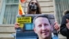 Amnesty International protesters demonstrate against the death penalty for Ahmadreza Djalali in front of the Piedmont Regional Council in Turin, Italy, in Decembember 2020.