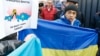 Kazakhs protest outside the Consulate-General of Russia in Almaty on March 3, supporting Ukraine "for your and our freedom." 