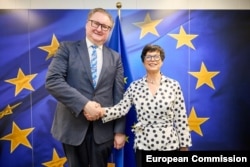 Український віцепрем’єр з питань європейської та євроатлантичної інтеграції Тарас Качка і єврокомісарка з питань розширення Марта Кос. Брюссель, 26 травня 2026 року