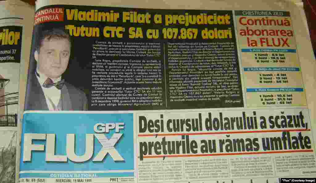 &quot;Flux&quot;, 19 mai 1999, Vladimir Filat vizat într-un raport al Curţii de Conturi