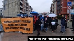 Kalesija, Bosnia-Herzegovina, Protest march after murder of woman and her son in Kalesija, northeastern Bosnia, February 14, 2025. 