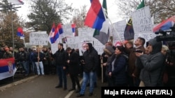 In North Mitrovica, local ethnic Serbs protest against the tax imposed on imports from Serbia on November 28.