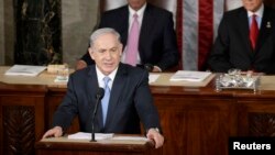 Israeli Prime Minister Benjamin Netanyahu addresses a joint meeting of Congress in Washington on March 3.