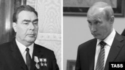 The late Soviet leader Leonid Brezhnev (left), who died in 1982, and current Russian President Vladimir Putin