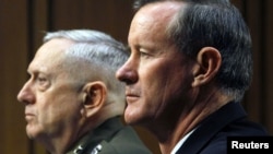 Marine Corps General James Mattis and Navy Admiral William McRaven testify at the Senate Armed Services Committee in Washington on March 5.