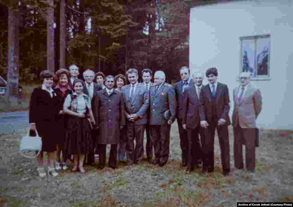 Karmal and Czechoslovak officials outside the hunting lodge in 1978 or 1979