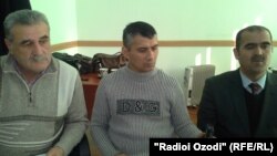 Tajikistan – Dushanbe, advocates of Zaid Saidov, (L) Ishoq Tabarov, Shuhrat Qudratov and Fakhriddin Zokirov, 5 February 2014