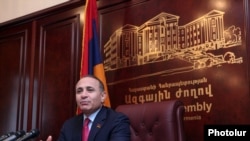 Armenia -- Parliament speaker Hovik Abrahamian, at a press conference in Yerevan, 27Feb2013.