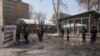 Armenia - Police officers guard under-construction kiosks in Yerevan's Mashtots Park, 22Feb2012.