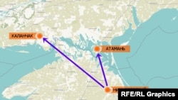 Расстояние между пгт Нижнегорский в Крыму, где заметили военную российскую технику, до админграницы с Херсонской областью