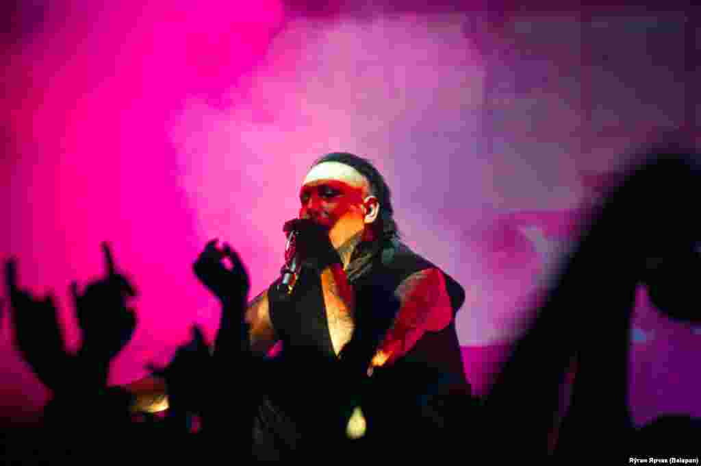 Shock-rocker Marilyn Manson performs at a concert in the Belarusian capital, Minsk, on December 21. (Belapan)