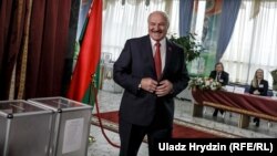 President Alyaksandr Lukashenka votes at a polling station in Minsk on November 17.