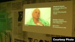 An image of Aleksandr Litvinenko on display at the Museum of Espionage in Berlin