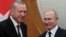 Russian President Vladimir Putin (right) meets with Turkish counterpart Recep Tayyip Erdogan in the Black Sea resort of Sochi on February 14.