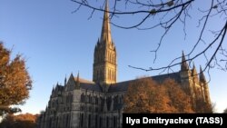 The flag appeared on scaffolding outside Salisbury Cathedral (file photo)