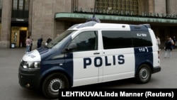 A Finnish police vehicle on patrol in Helsinki (file photo)