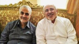 Iranian foreign minister Javad Zarif (R), meeting with the senior military officer in the IRGC and the commander of Qods Force Qassem Soleimani (reportedly in late May 2017).