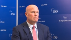 US Permanent Representative to NATO Matthew Whitaker during an interview with RFE/RL on September 18. 