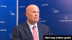 US Permanent Representative to NATO Matthew Whitaker during an interview with RFE/RL on September 18. 