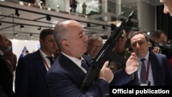 Armenian Defense Minister Arshak Karapetian at an arms exhibition near Moscow, August 25, 2021